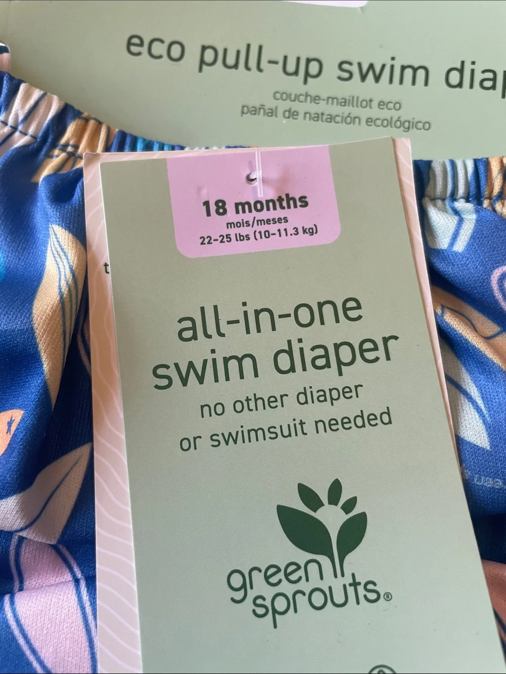 Green Sprouts Blue Surfboard Print All-in-One Swim Diaper